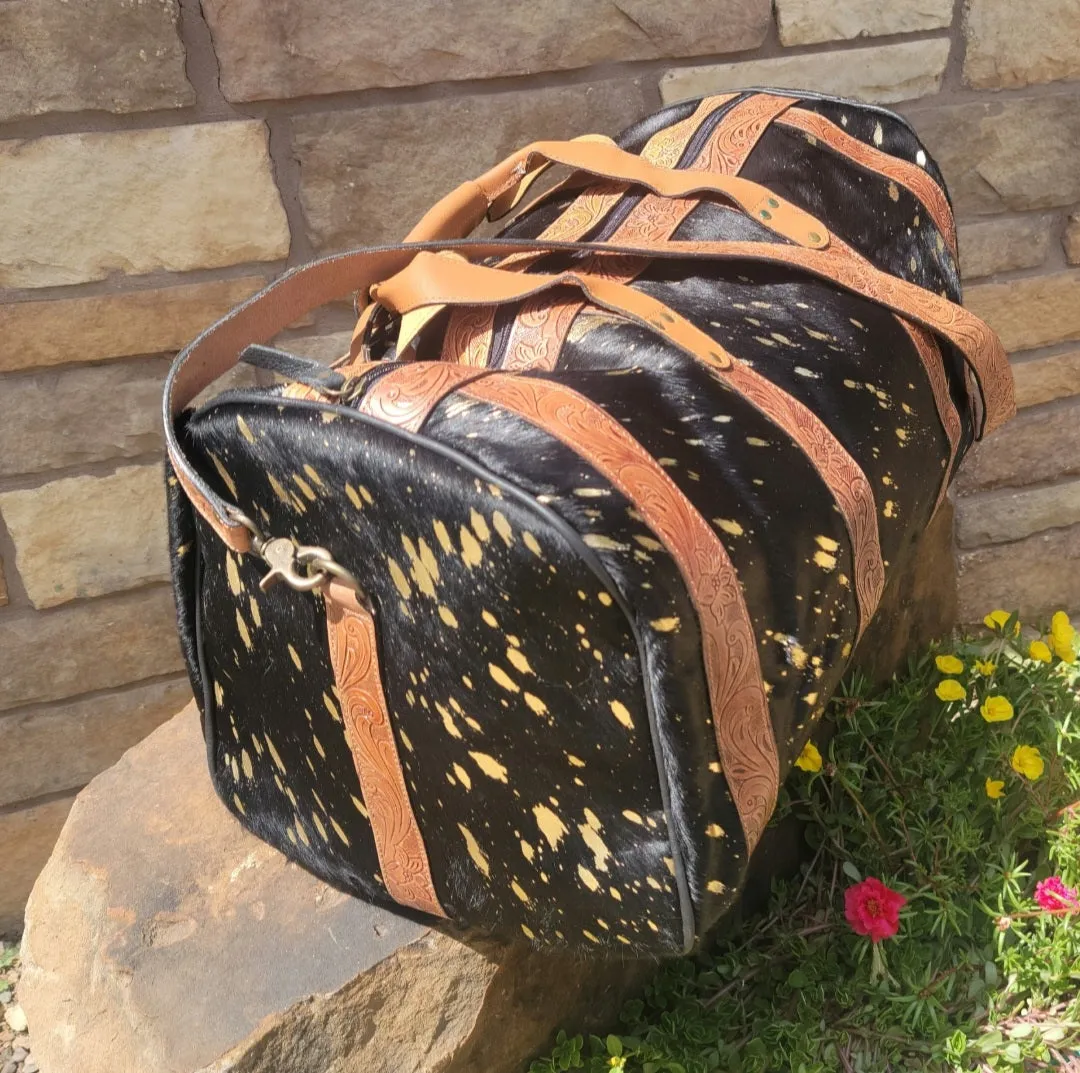 Gold Acid Hair On Hide Duffle Bag