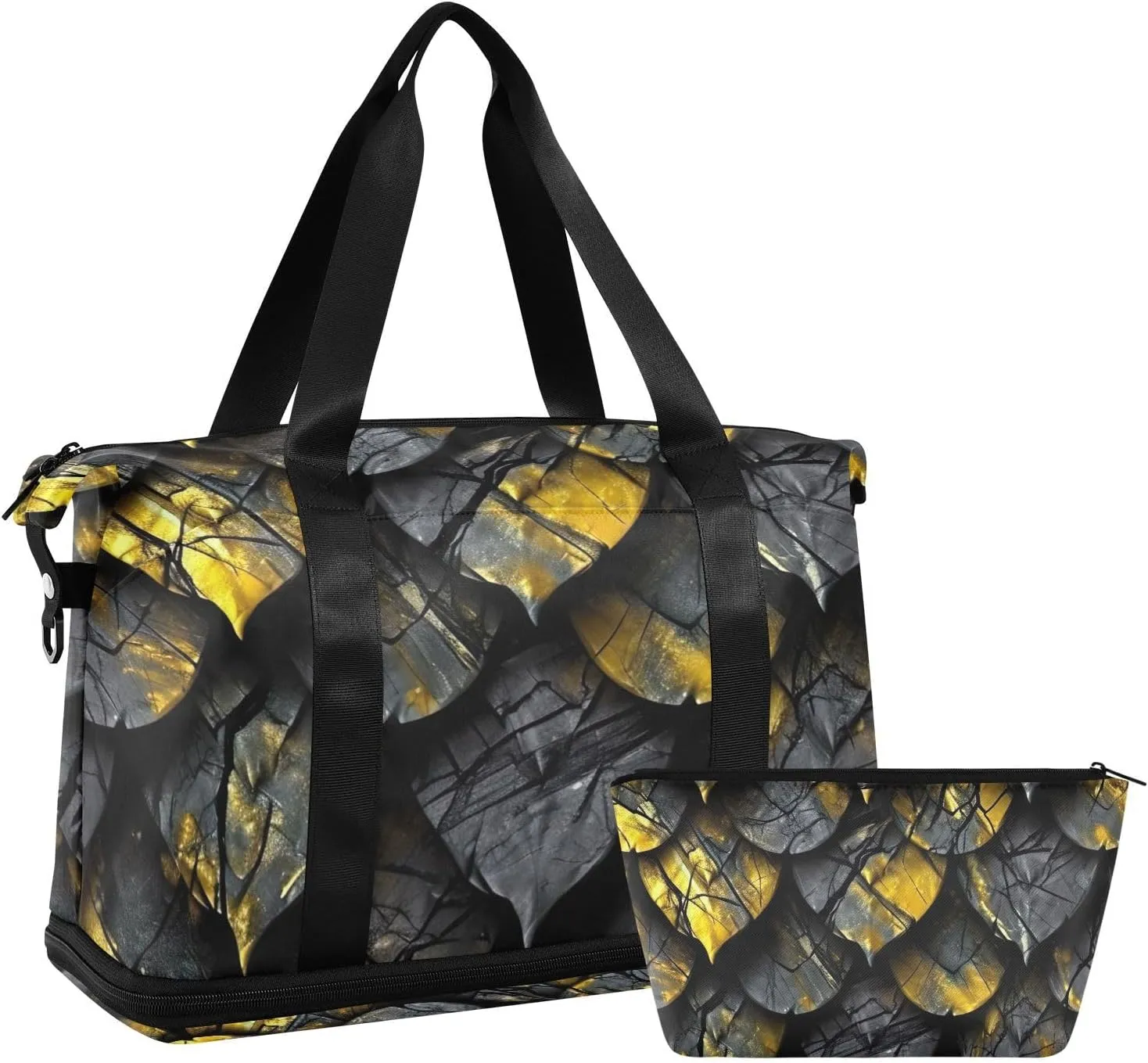 Gold Dragon Versatile Sports Travel Bag - Lasting Twill Tote, Removable Wheel & Rod Bagging, Multi-pocket Design, Complimentary Makeup Bag