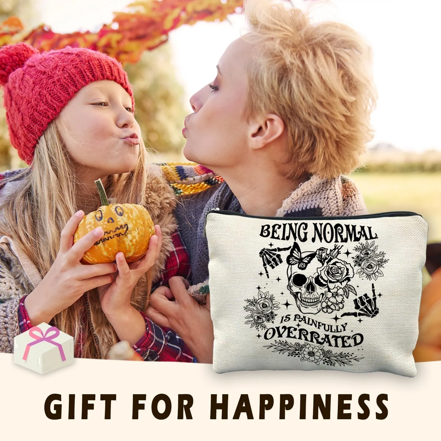 Goth Floral Skull Makeup Bag, Being Normal is Painfully Overrated Cosmetic Bag Toiletry Bag for Women, Funny Gifts for Women Adult Humor, Halloween Makeup Bag, Horror Makeup Bag