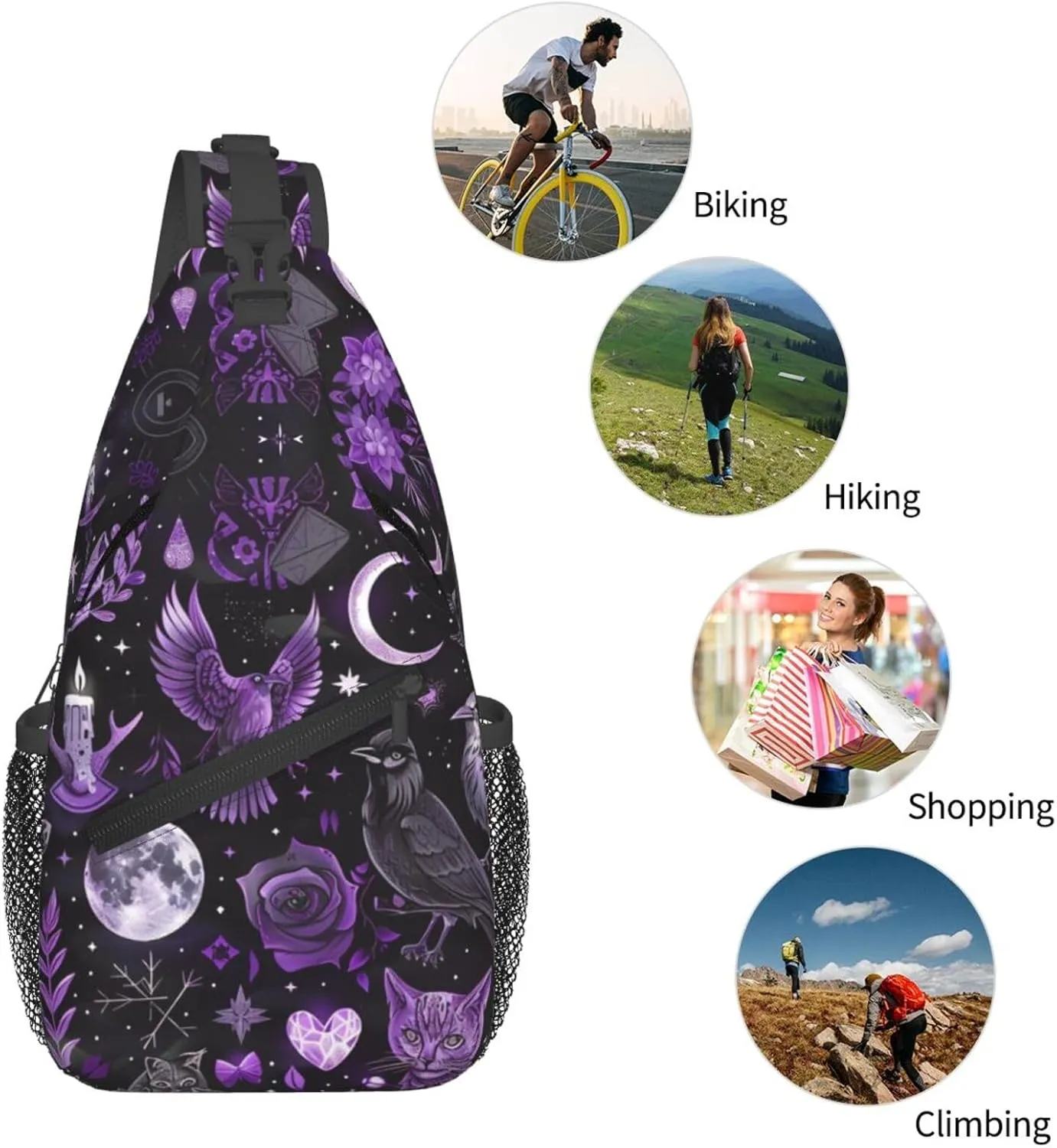 Gothic Witchcraft Outdoor Crossbody Shoulder Bag For Unisex Young Adult Hiking Bicycling