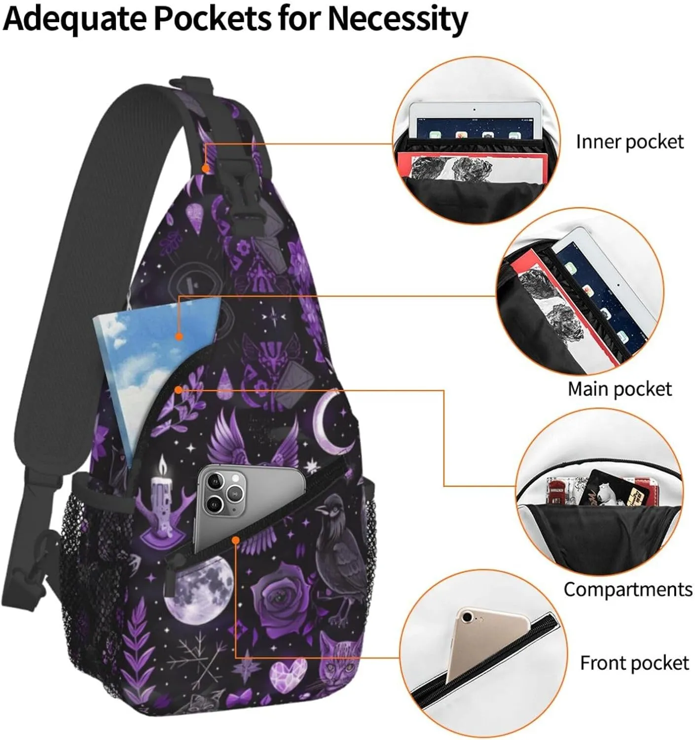 Gothic Witchcraft Outdoor Crossbody Shoulder Bag For Unisex Young Adult Hiking Bicycling