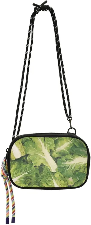 Green Lettuce Leaves Illustration Small Purse Crossbody for Men Waterproof with Adjustable Strap Mini Shoulder Bag For Hiking Traveling bolso impermeable para mujer