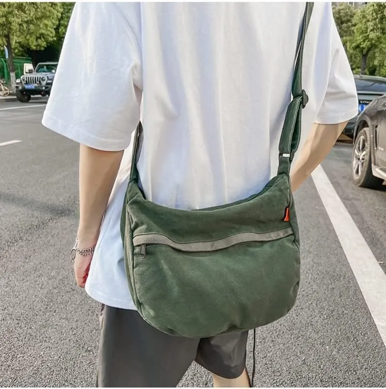 Grunge Canvas Messenger Bag Women Punk Hobo Purses Y2K Aesthetic Shoulder Bag Indie Tote Crossbody Bag Alt Emo Handbag (Green,Large)