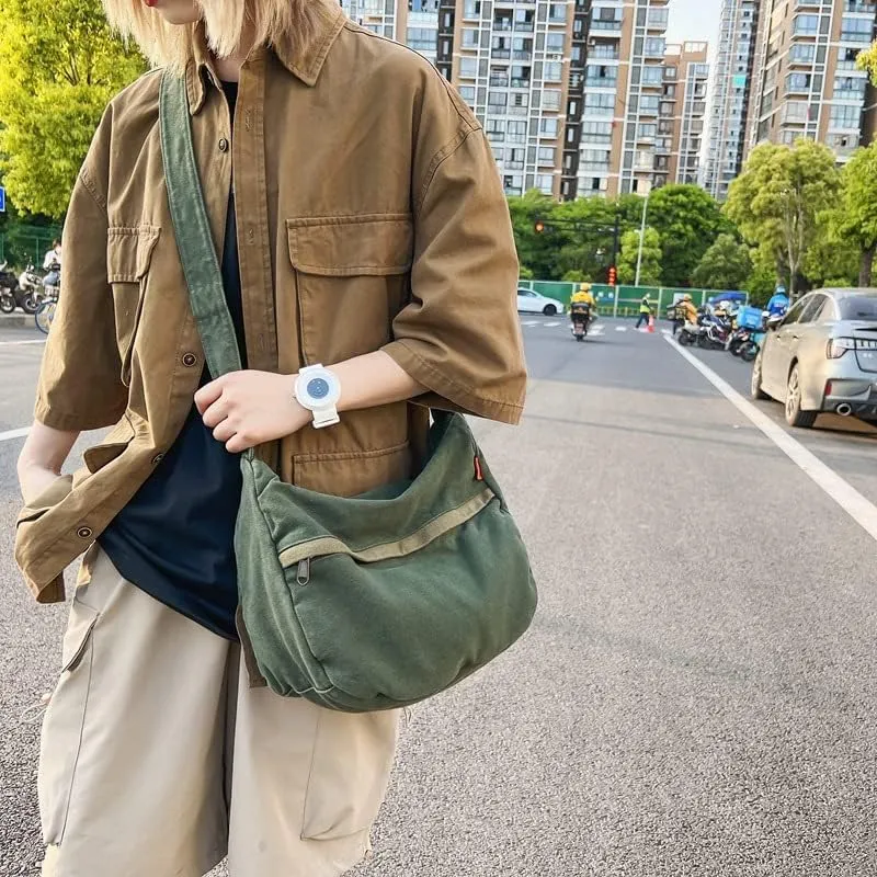 Grunge Canvas Messenger Bag Women Punk Hobo Purses Y2K Aesthetic Shoulder Bag Indie Tote Crossbody Bag Alt Emo Handbag (Green,Large)