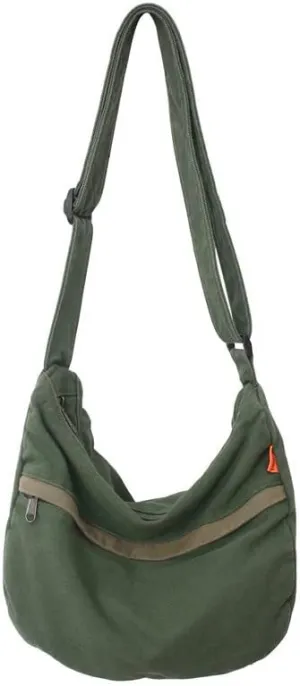Grunge Canvas Messenger Bag Women Punk Hobo Purses Y2K Aesthetic Shoulder Bag Indie Tote Crossbody Bag Alt Emo Handbag (Green,Large)