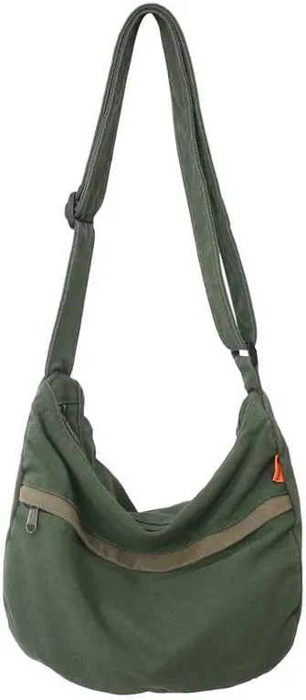 Grunge Canvas Messenger Bag Women Punk Hobo Purses Y2K Aesthetic Shoulder Bag Indie Tote Crossbody Bag Alt Emo Handbag (Green,Large)