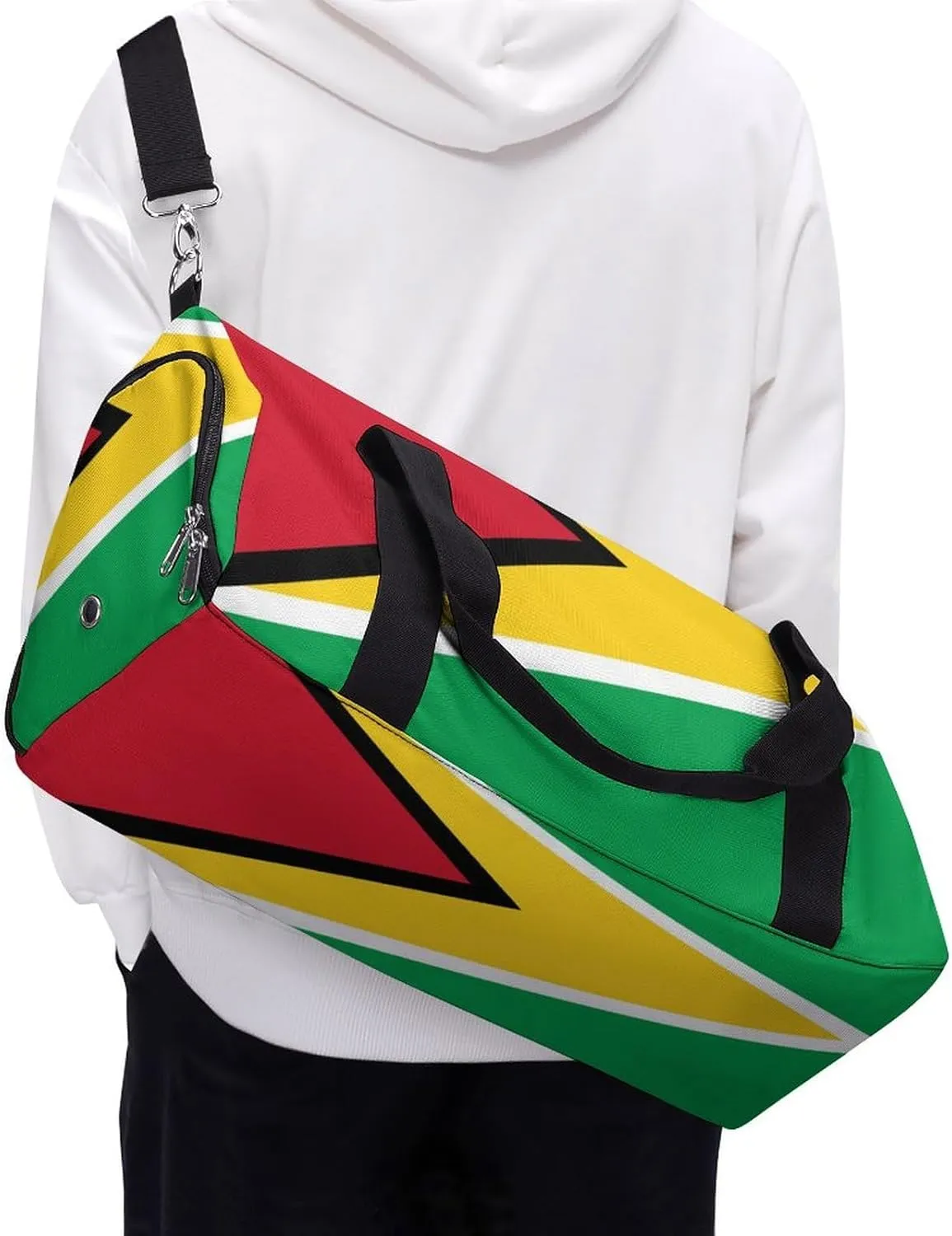 Guyana Flag Travel Gym Bag Waterproof Weekender with Shoe Compartment and Wet Pocket
