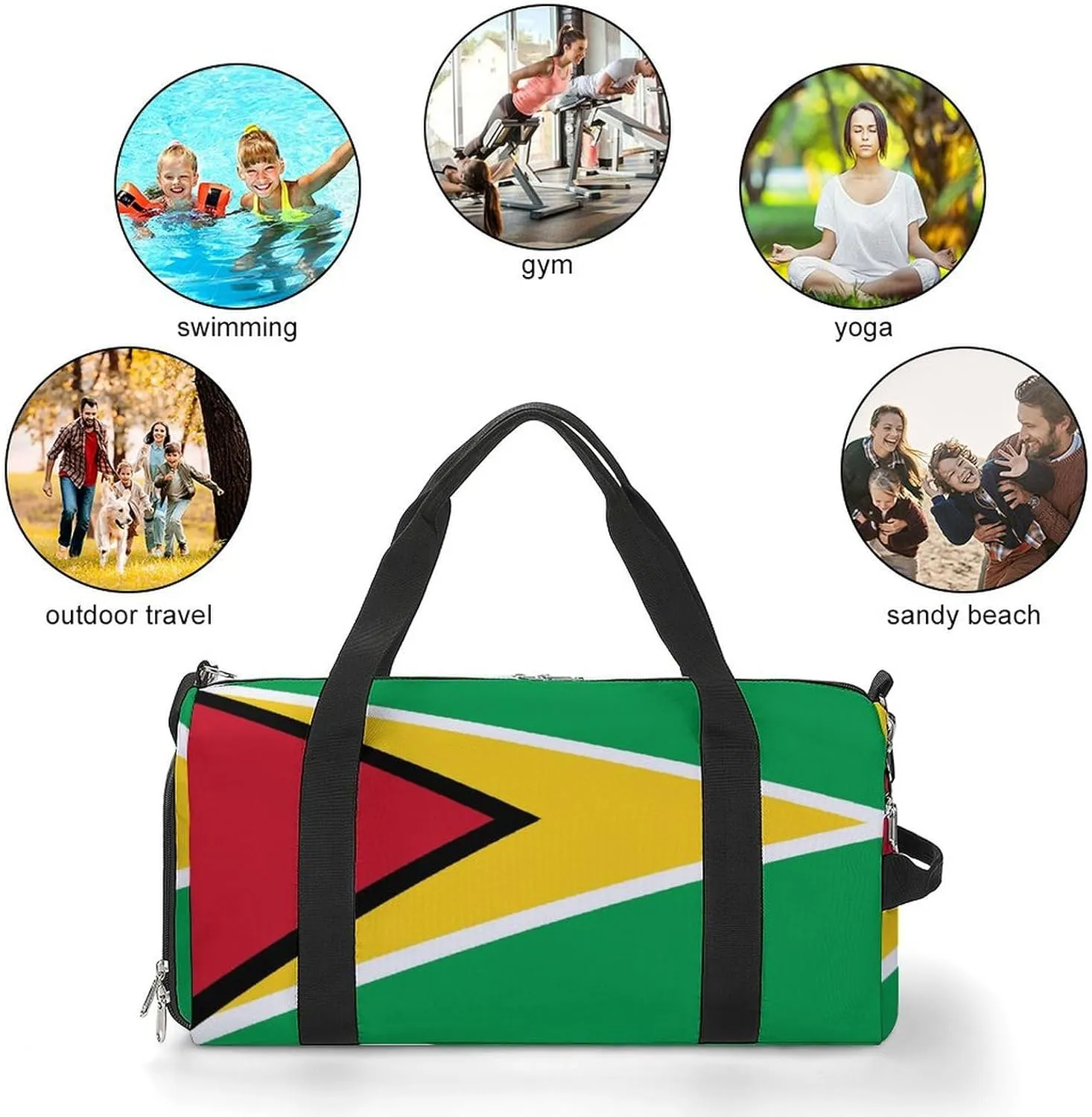 Guyana Flag Travel Gym Bag Waterproof Weekender with Shoe Compartment and Wet Pocket
