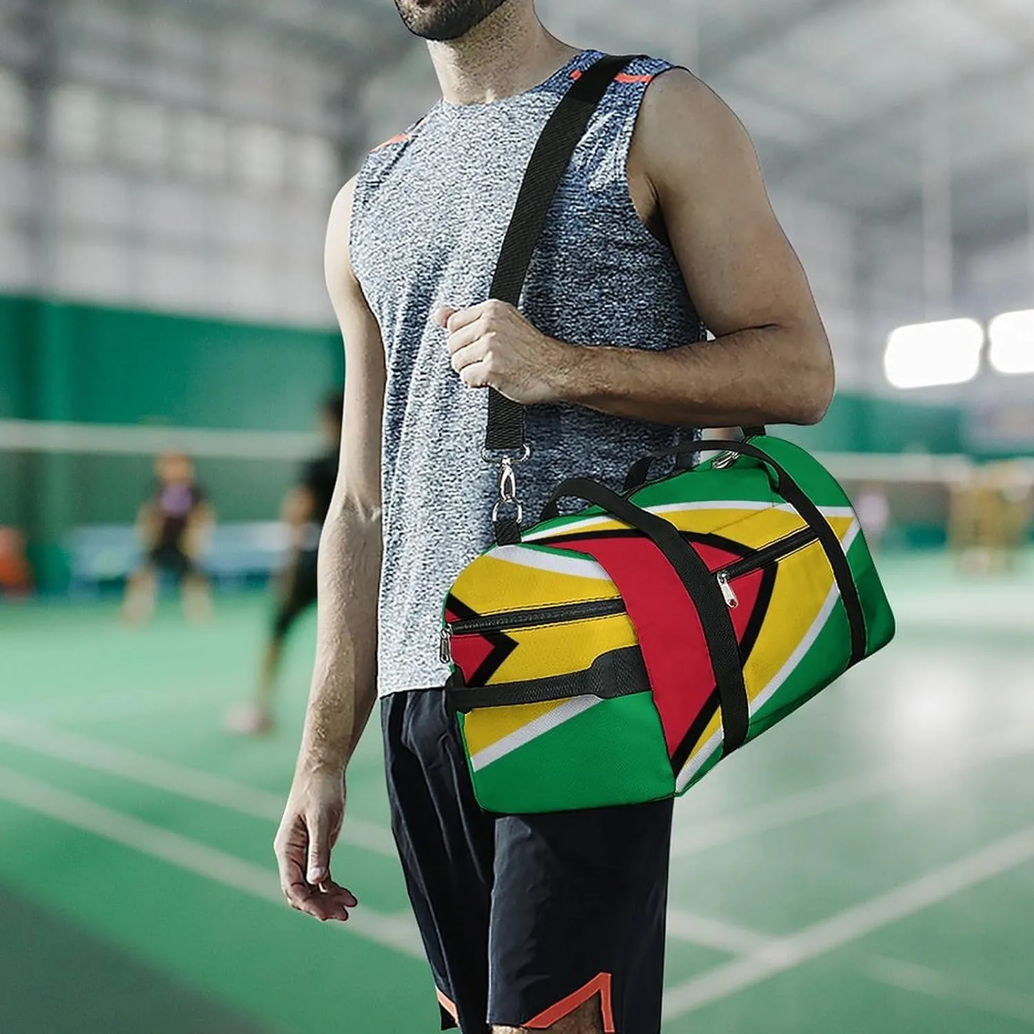 Guyana Flag Travel Gym Bag Waterproof Weekender with Shoe Compartment and Wet Pocket