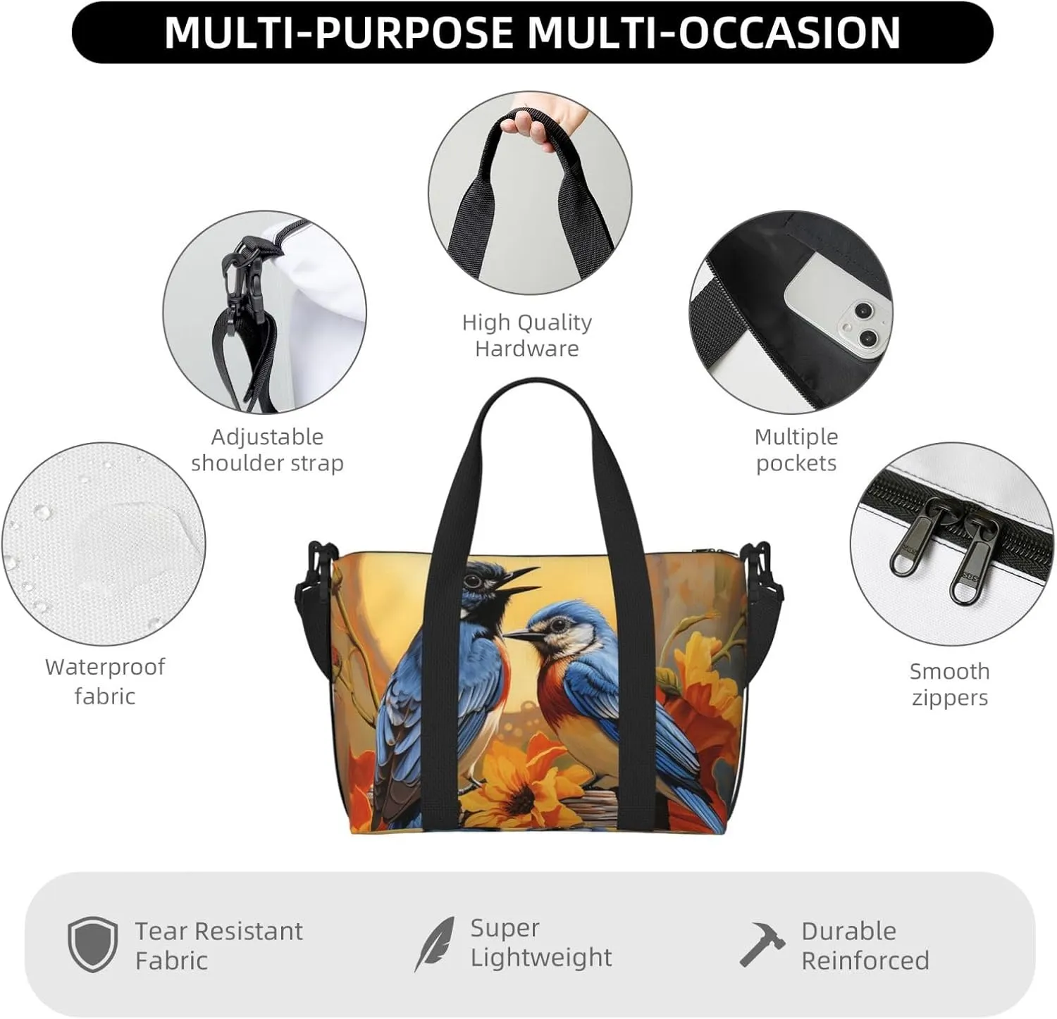Gym Bag Birds & Sunflowers Duffel Bag for Men Women Travel Overnight Bag with Shoe Compartment Workout Bags