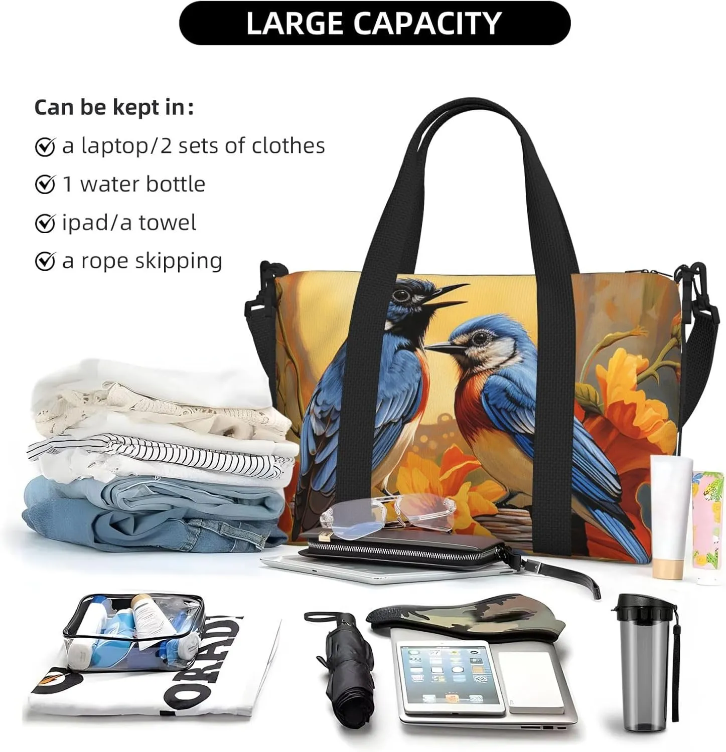 Gym Bag Birds & Sunflowers Duffel Bag for Men Women Travel Overnight Bag with Shoe Compartment Workout Bags