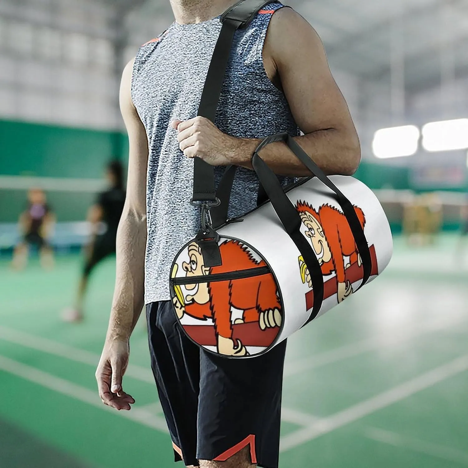 Gym Bag for Men Women Lightweight Sports Duffle Bag with Multiple Compartments Cylindrical Gym Bag for Fitness Travel And Outdoor Activities Ater Resistant Yoga Bag Training Bag Banana Monkey