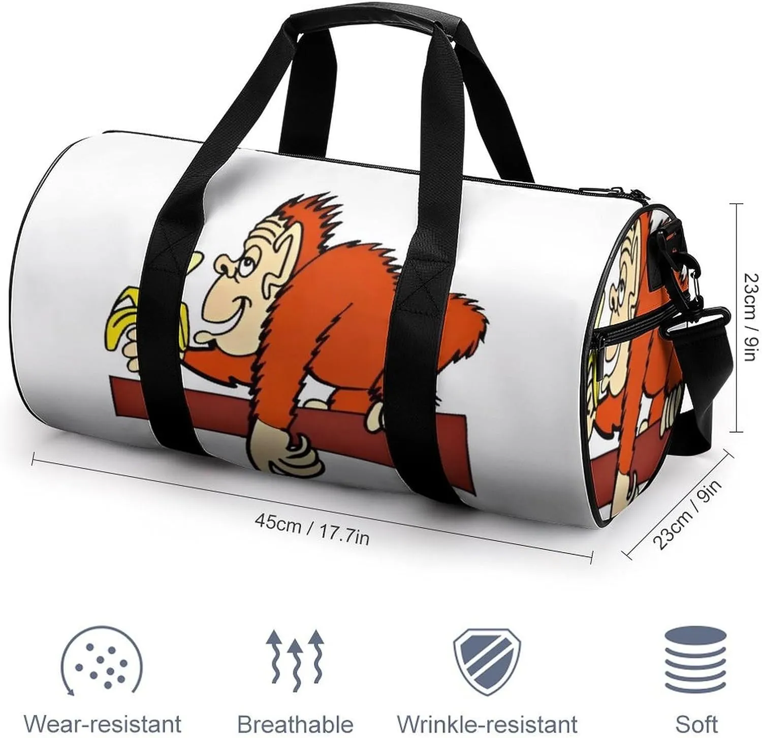 Gym Bag for Men Women Lightweight Sports Duffle Bag with Multiple Compartments Cylindrical Gym Bag for Fitness Travel And Outdoor Activities Ater Resistant Yoga Bag Training Bag Banana Monkey