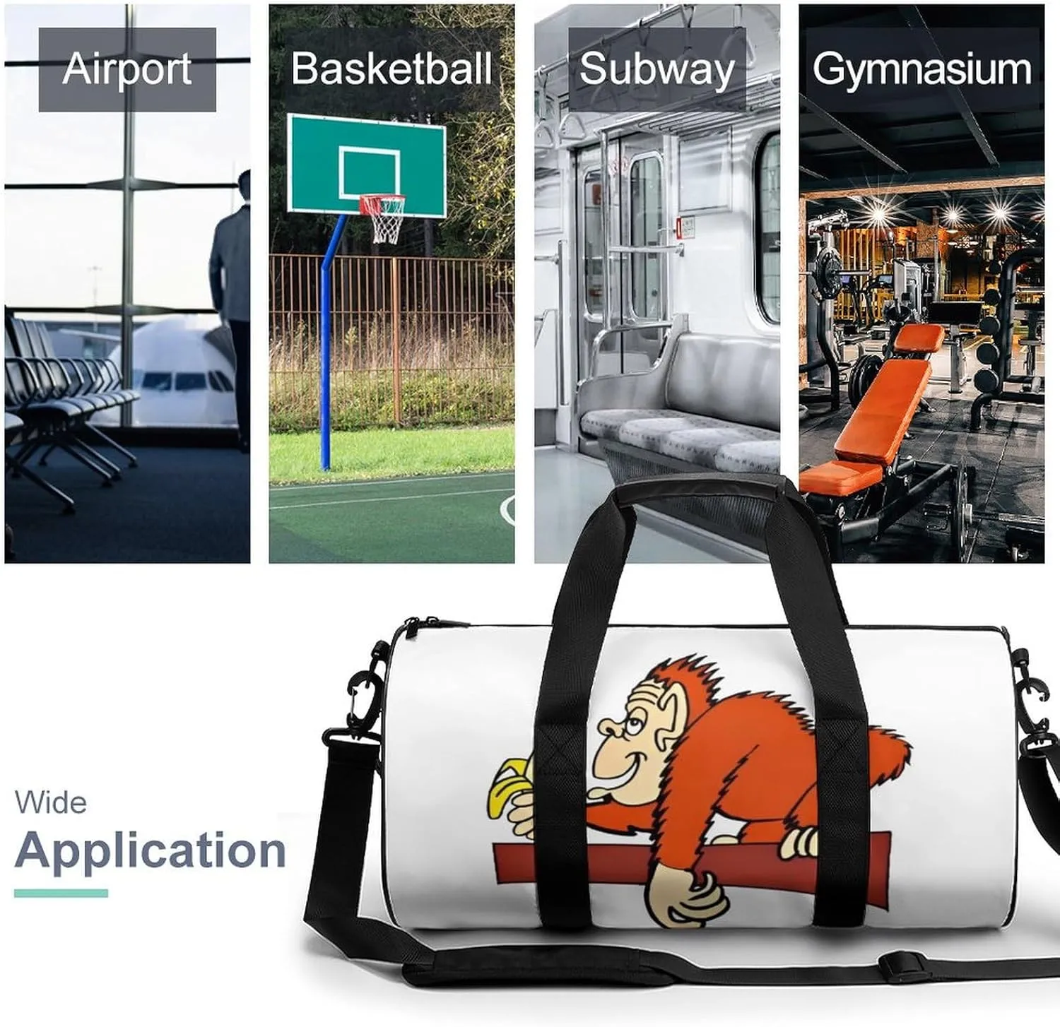 Gym Bag for Men Women Lightweight Sports Duffle Bag with Multiple Compartments Cylindrical Gym Bag for Fitness Travel And Outdoor Activities Ater Resistant Yoga Bag Training Bag Banana Monkey