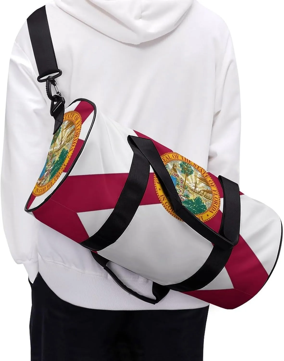 Gym Bag for Men Women Lightweight Sports Duffle Bag with Multiple Compartments Cylindrical Gym Bag for Fitness Travel And Outdoor Activities Ater Resistant Yoga Bag Training Bag Florida Emblem