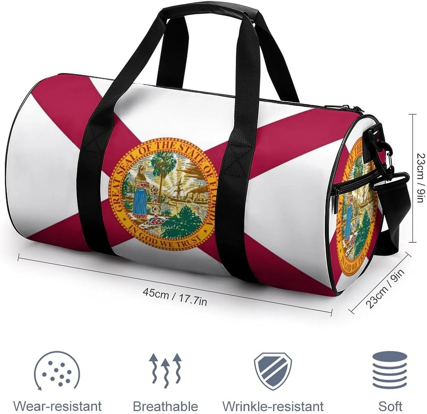 Gym Bag for Men Women Lightweight Sports Duffle Bag with Multiple Compartments Cylindrical Gym Bag for Fitness Travel And Outdoor Activities Ater Resistant Yoga Bag Training Bag Florida Emblem
