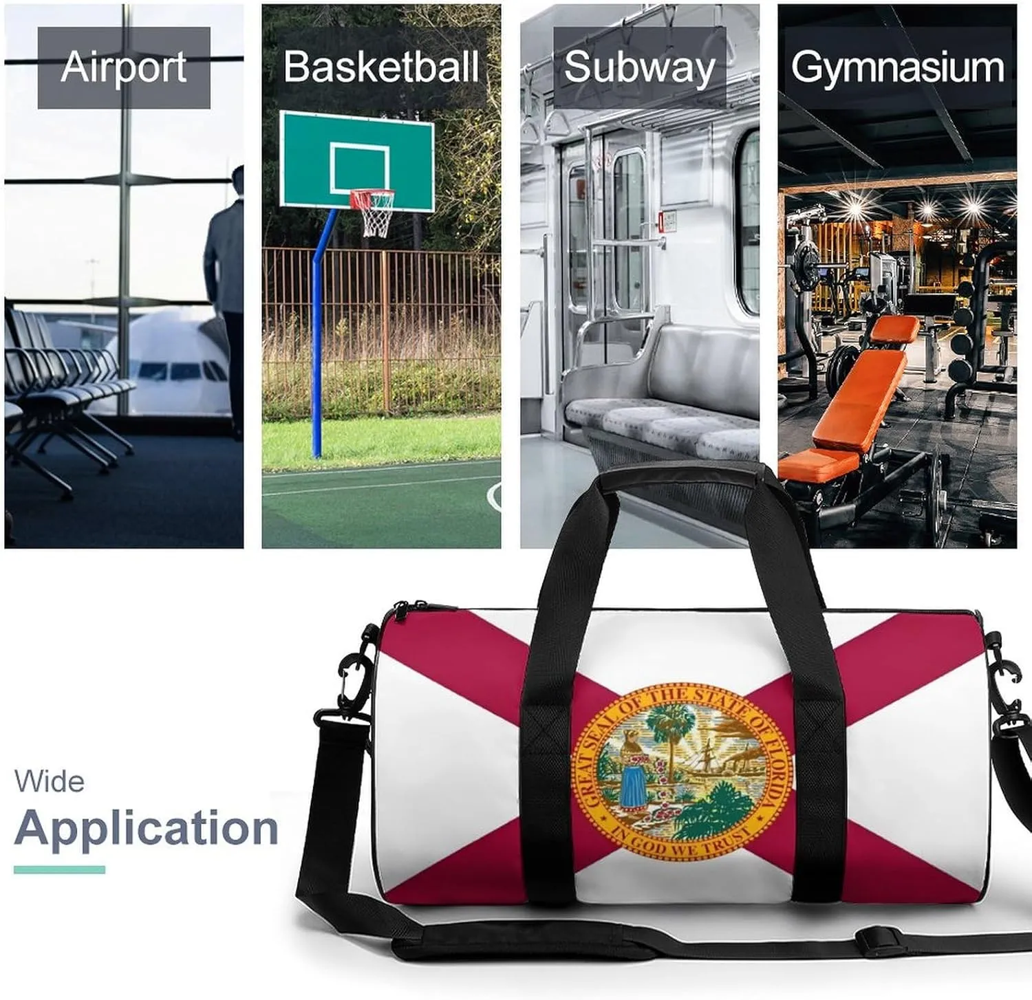 Gym Bag for Men Women Lightweight Sports Duffle Bag with Multiple Compartments Cylindrical Gym Bag for Fitness Travel And Outdoor Activities Ater Resistant Yoga Bag Training Bag Florida Emblem