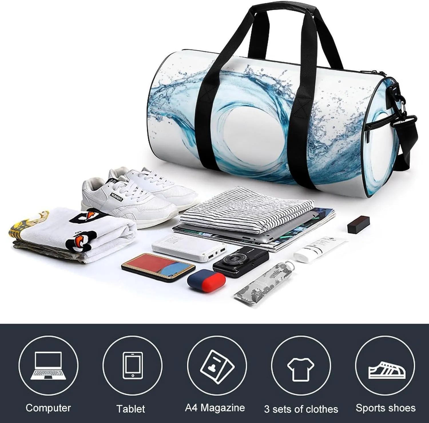 Gym Bag for Men Women Lightweight Sports Duffle Bag with Multiple Compartments Cylindrical Gym Bag for Fitness Travel And Outdoor Activities Ater Resistant Yoga Bag Training Bag Liquid Flow