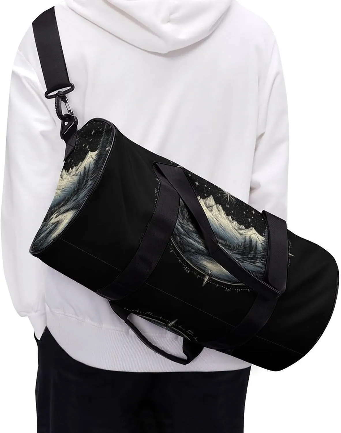 Gym Bag for Men Women Lightweight Sports Duffle Bag with Multiple Compartments Cylindrical Gym Bag for Fitness Travel And Outdoor Activities Ater Resistant Yoga Bag Training Bag Starlit Path