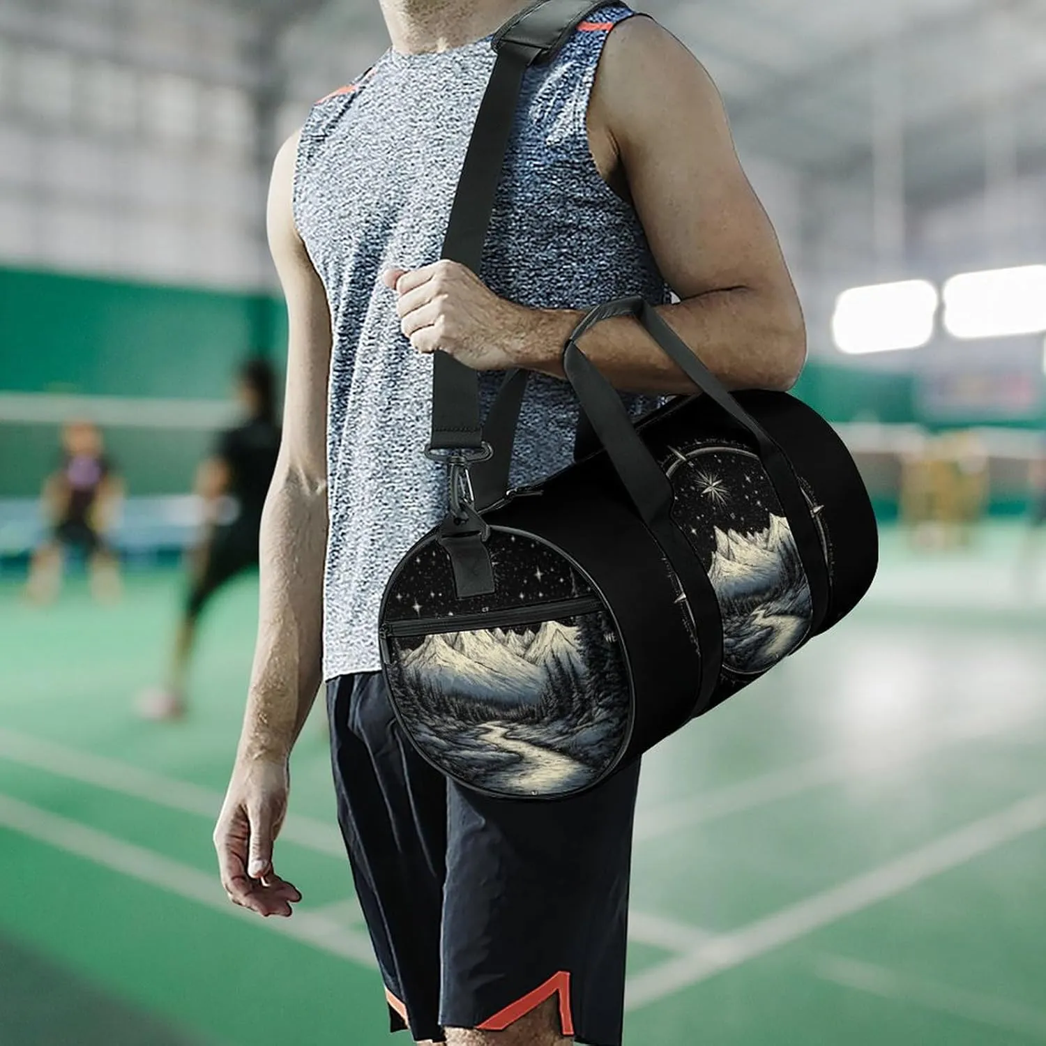 Gym Bag for Men Women Lightweight Sports Duffle Bag with Multiple Compartments Cylindrical Gym Bag for Fitness Travel And Outdoor Activities Ater Resistant Yoga Bag Training Bag Starlit Path