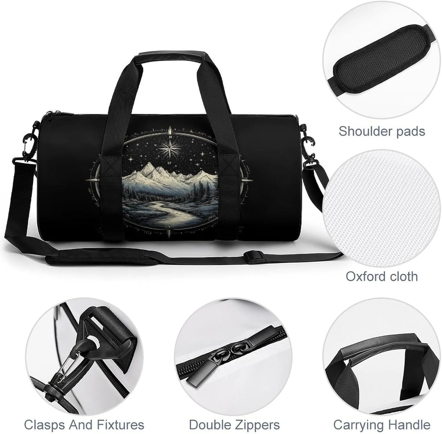 Gym Bag for Men Women Lightweight Sports Duffle Bag with Multiple Compartments Cylindrical Gym Bag for Fitness Travel And Outdoor Activities Ater Resistant Yoga Bag Training Bag Starlit Path