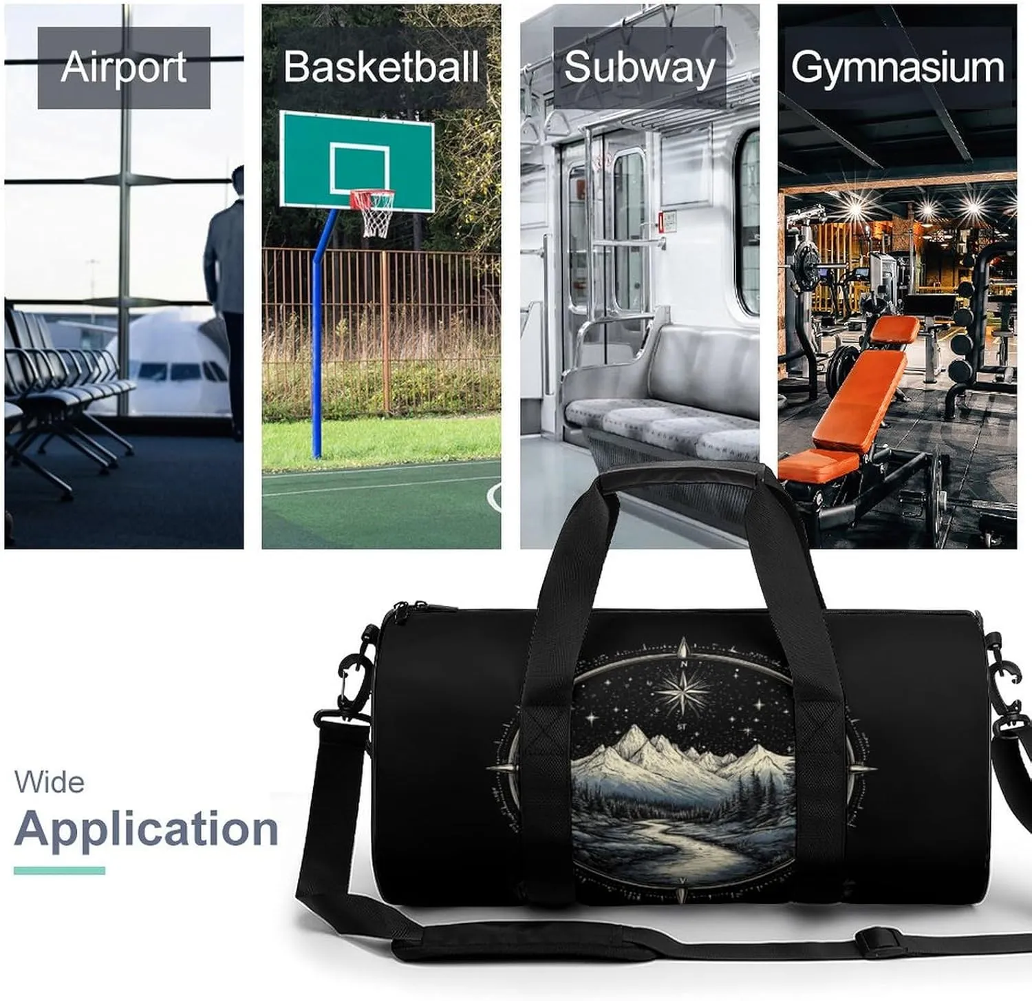 Gym Bag for Men Women Lightweight Sports Duffle Bag with Multiple Compartments Cylindrical Gym Bag for Fitness Travel And Outdoor Activities Ater Resistant Yoga Bag Training Bag Starlit Path