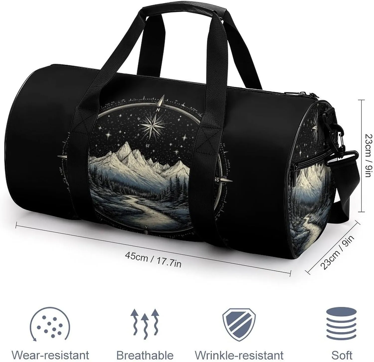 Gym Bag for Men Women Lightweight Sports Duffle Bag with Multiple Compartments Cylindrical Gym Bag for Fitness Travel And Outdoor Activities Ater Resistant Yoga Bag Training Bag Starlit Path