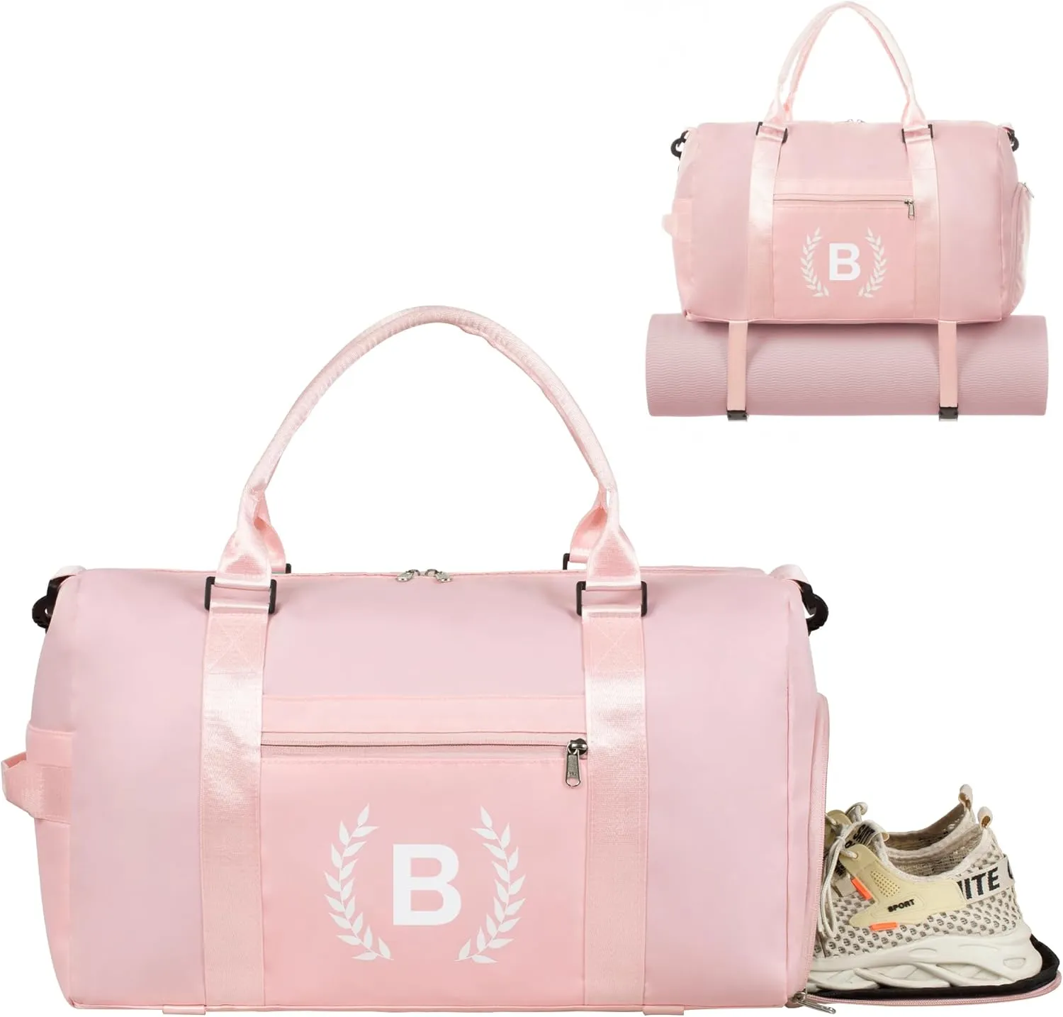 Gym Bag for Women, Personalized Duffle Bag with Shoe Compartment, Sports Bag for Yoga & Dance with Wet Pocket and Mat Strap.
