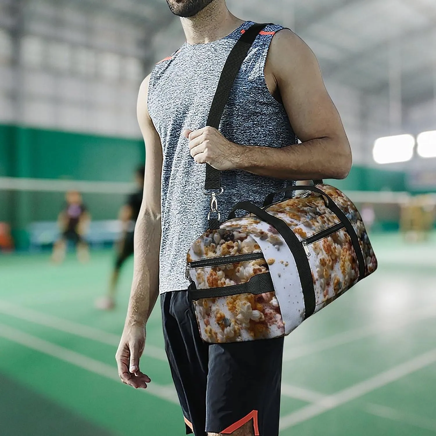 Gym Bag Lots of Popcorn Duffel Bag for Men Women Travel Overnight Bag with Shoe Compartment Workout Bags