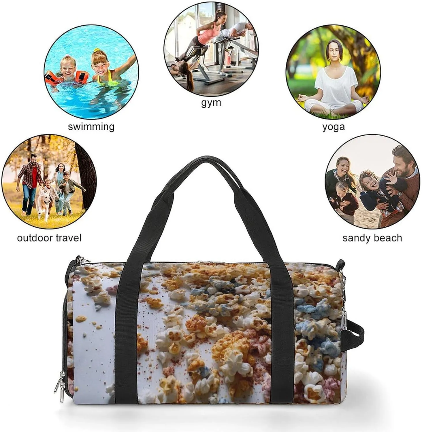 Gym Bag Lots of Popcorn Duffel Bag for Men Women Travel Overnight Bag with Shoe Compartment Workout Bags