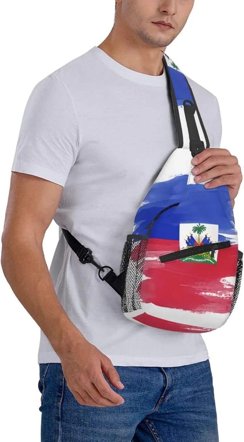 Haiti Flag Sling Bag Multipurpose Crossbody Sling Backpack For Women Men Travel Cycling Hiking Shoulder Bag