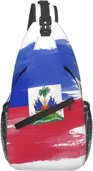 Haiti Flag Sling Bag Multipurpose Crossbody Sling Backpack For Women Men Travel Cycling Hiking Shoulder Bag