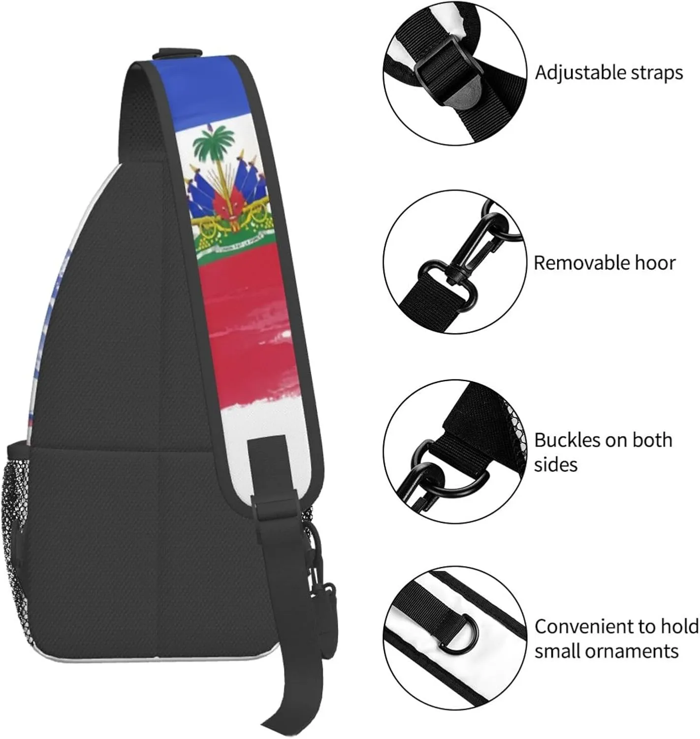 Haiti Flag Sling Bag Multipurpose Crossbody Sling Backpack For Women Men Travel Cycling Hiking Shoulder Bag