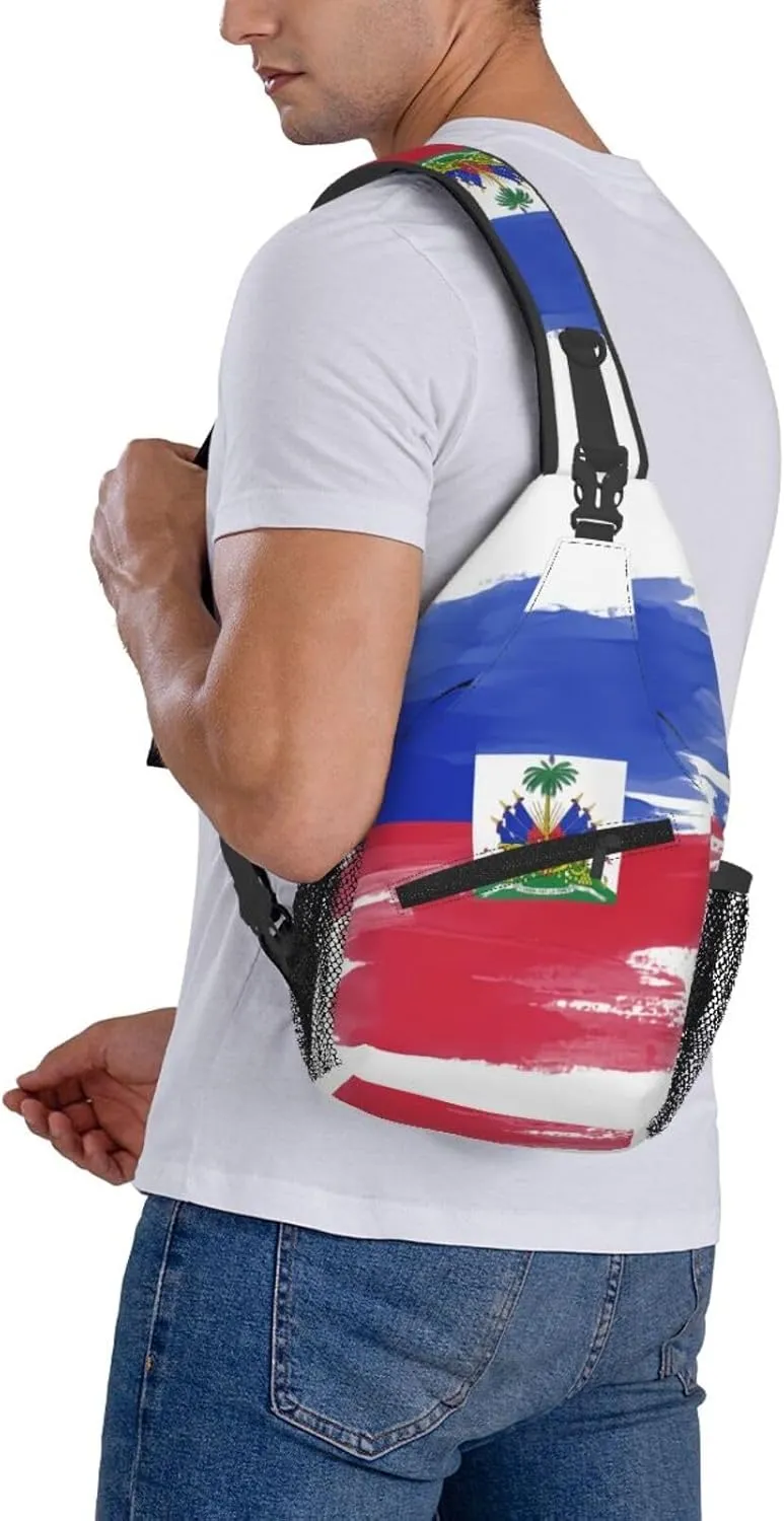 Haiti Flag Sling Bag Multipurpose Crossbody Sling Backpack For Women Men Travel Cycling Hiking Shoulder Bag