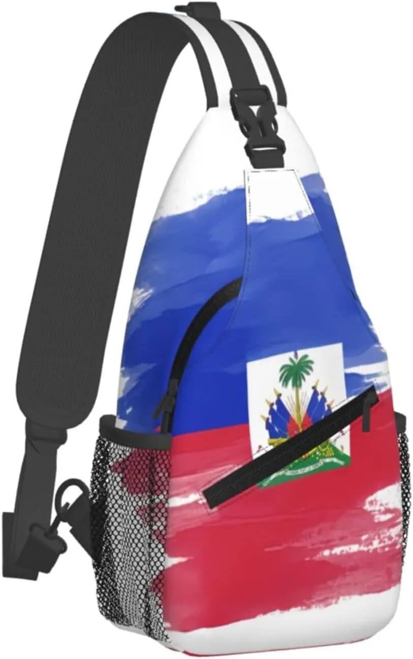 Haiti Flag Sling Bag Multipurpose Crossbody Sling Backpack For Women Men Travel Cycling Hiking Shoulder Bag