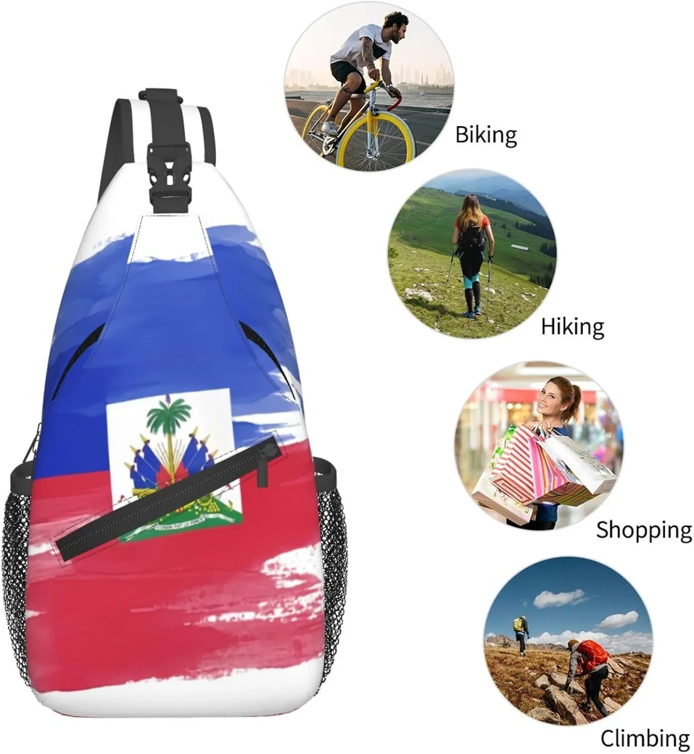 Haiti Flag Sling Bag Multipurpose Crossbody Sling Backpack For Women Men Travel Cycling Hiking Shoulder Bag