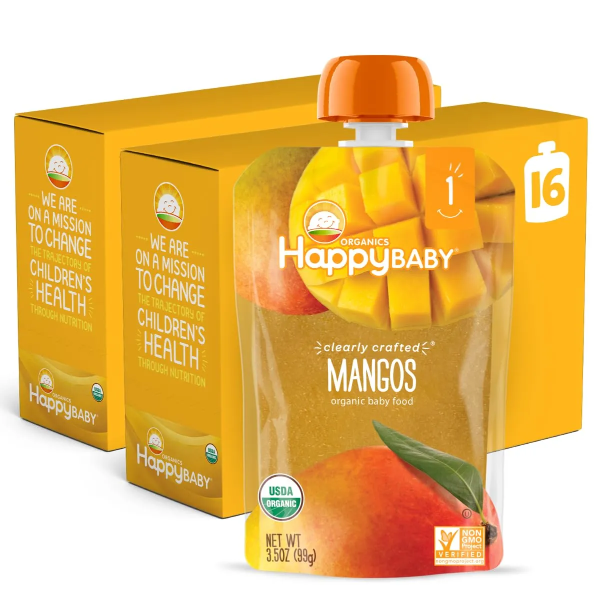 Happy Baby Organics Clearly Crafted Stage 1 Baby Food, Mangoes, 3.5 Ouncee Pouch (Pack of 16)