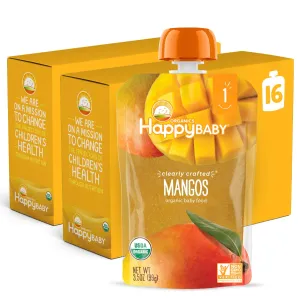 Happy Baby Organics Clearly Crafted Stage 1 Baby Food, Mangoes, 3.5 Ouncee Pouch (Pack of 16)