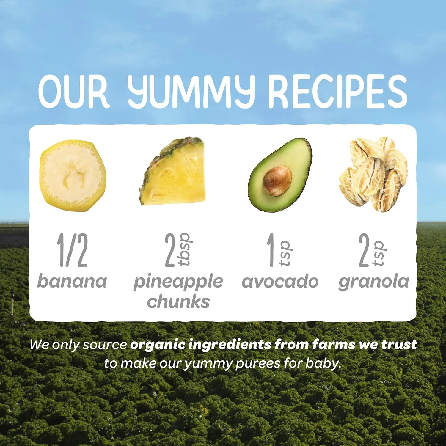 Happy Baby Organics Stage 2 Baby Food Pouches, Gluten Free, Vegan & Healthy Snack, Clearly Crafted Fruit & Veggie Puree, Bananas, Pineapples, Avocado & Granola, 4 Ounces (Pack of 16)