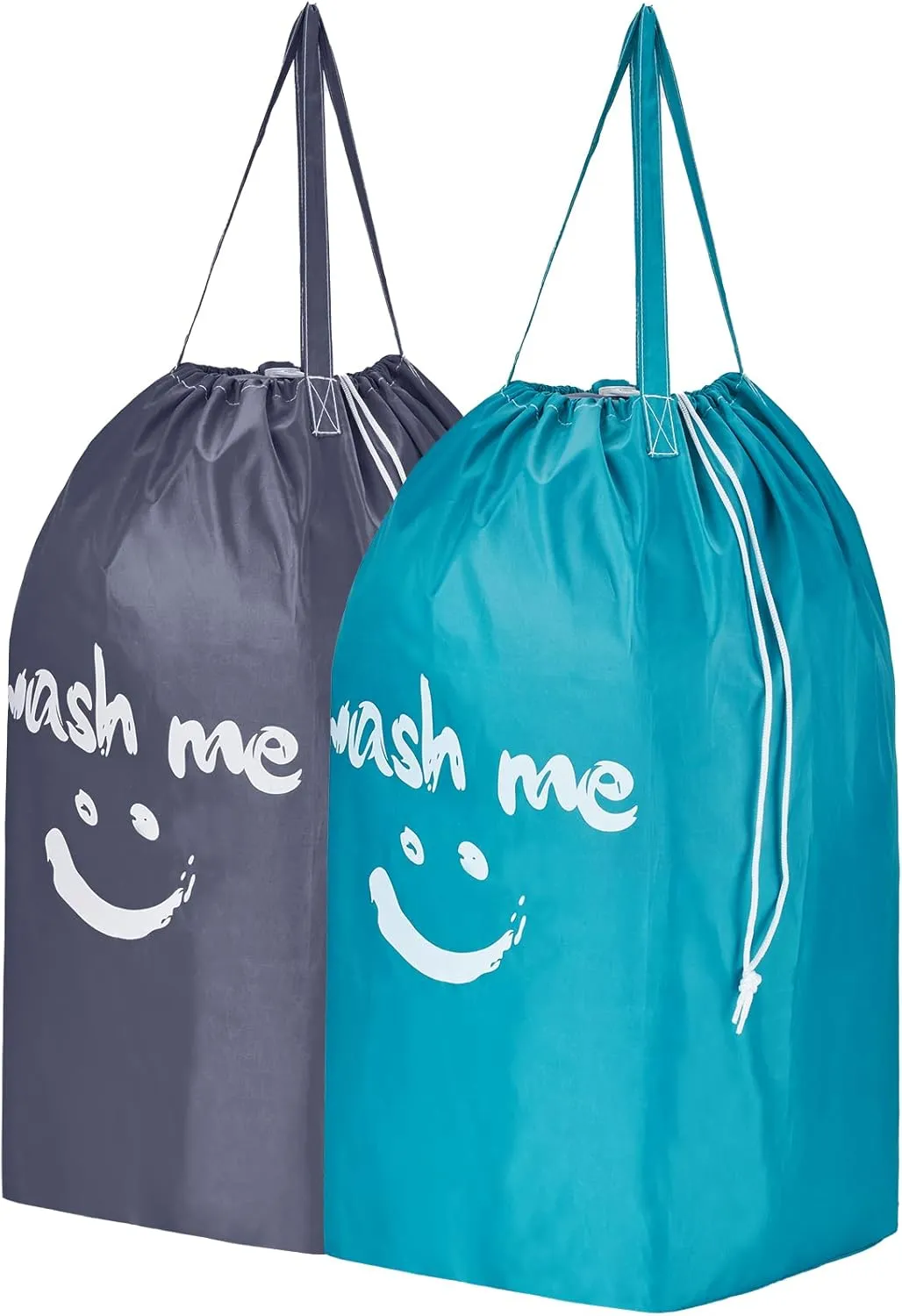 HOMEST 2 Pack Wash Me Travel Laundry Bag with Handles, Square Base Can Carry Up to 3 Loads of Clothes, Dirty Garments Storage with Drawstring Closure,Light Blue and Grey