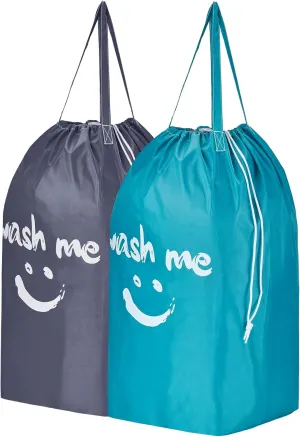 HOMEST 2 Pack Wash Me Travel Laundry Bag with Handles, Square Base Can Carry Up to 3 Loads of Clothes, Dirty Garments Storage with Drawstring Closure,Light Blue and Grey