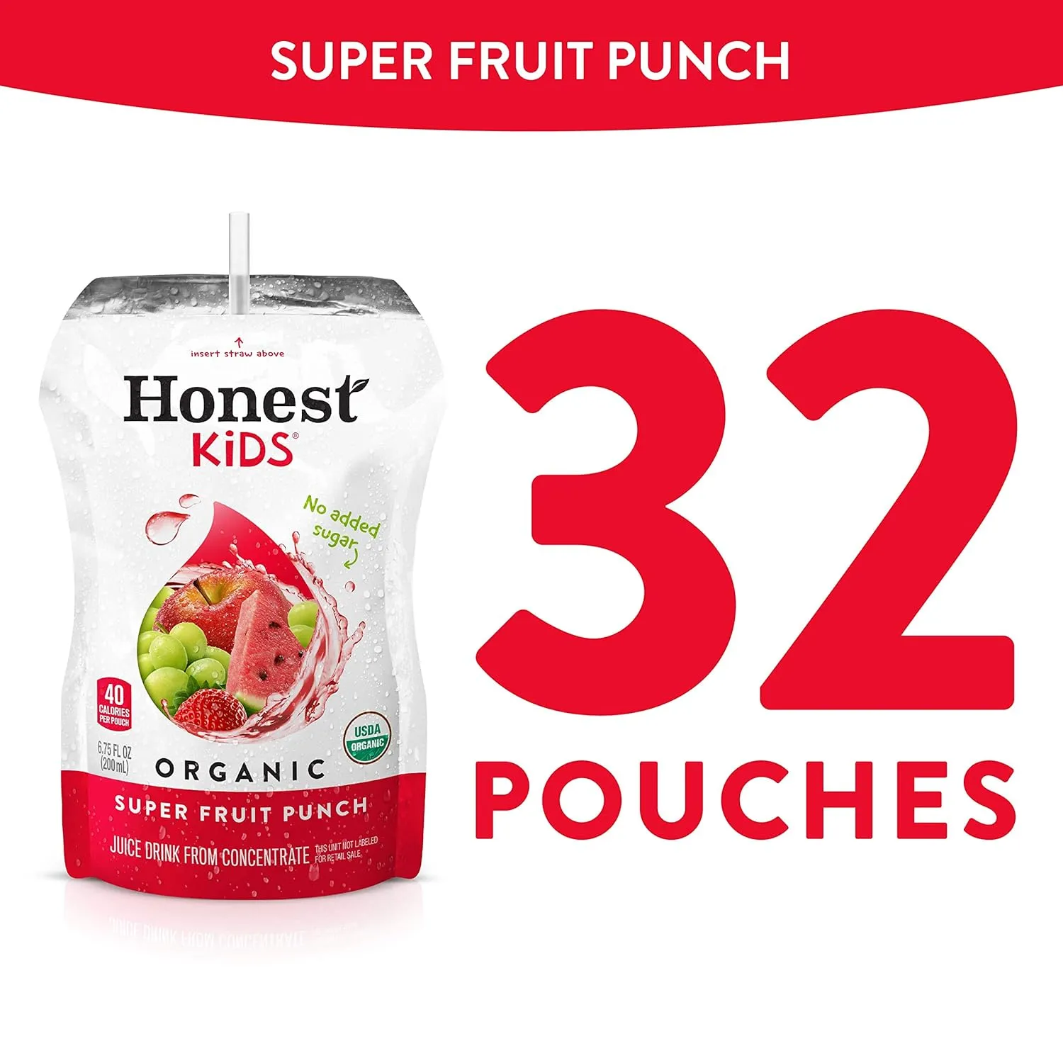 Honest Kids Super Fruit Punch Organic Fruit Juice Drink, 6.75 Fl Oz, 6.75 Fl Oz (Pack of 32)