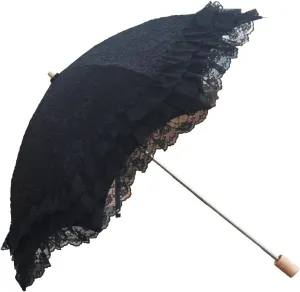 Honeystore Vintage Sun Umbrella 2 Folding Bridal Wedding Lace Parasol Decoration Black