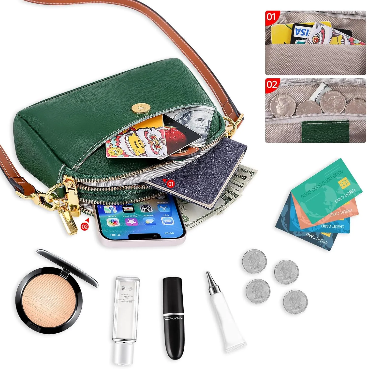 HUA ANGEL Small Crossbody Bag for Women, Lightweight Leather Mini Shoulder Bag Travel Cellphone Pouch Satchel Bag with Strap