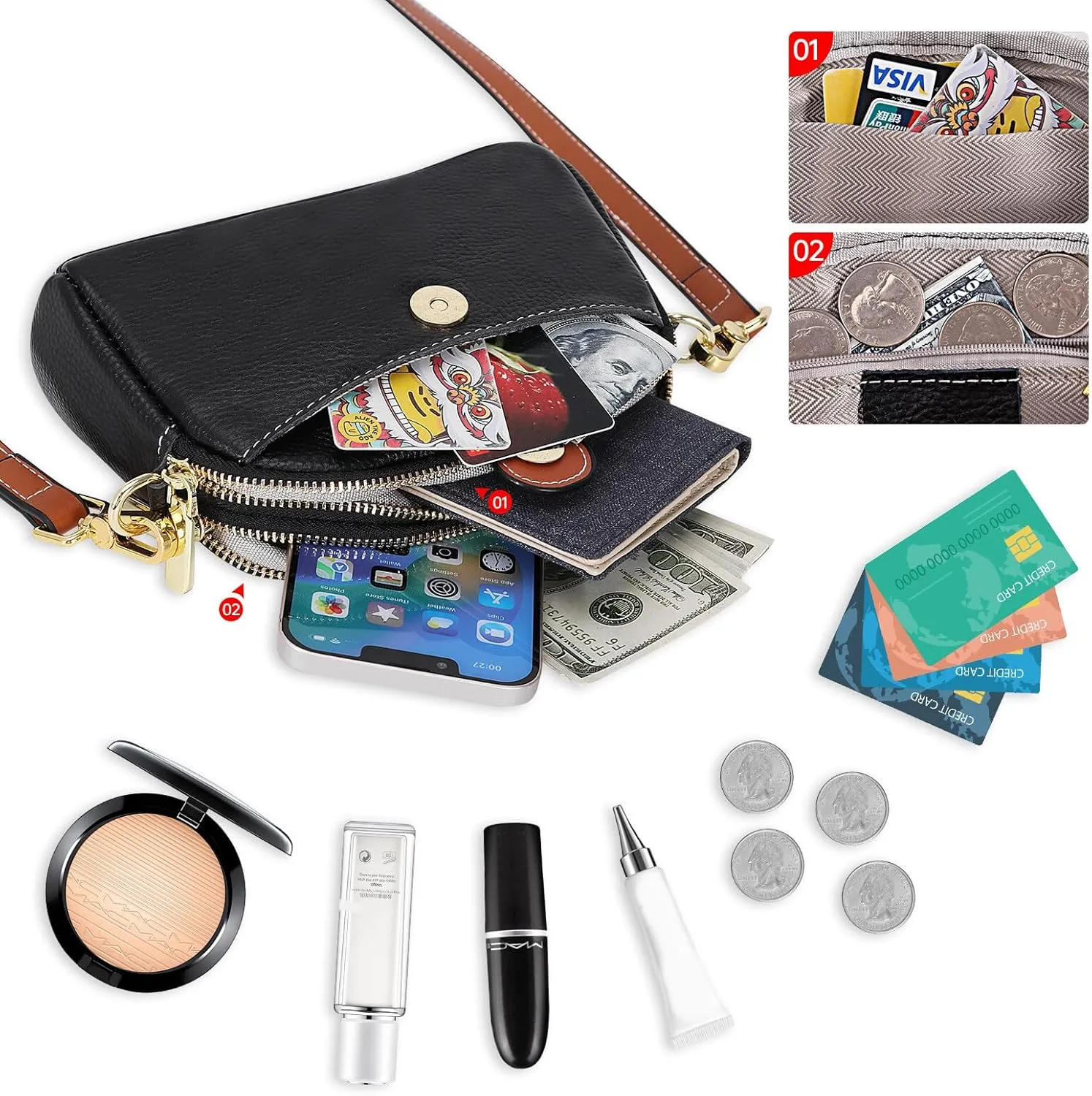 HUA ANGEL Small Crossbody Bag for Women, Lightweight Leather Mini Shoulder Bag Travel Cellphone Pouch Satchel Bag with Strap