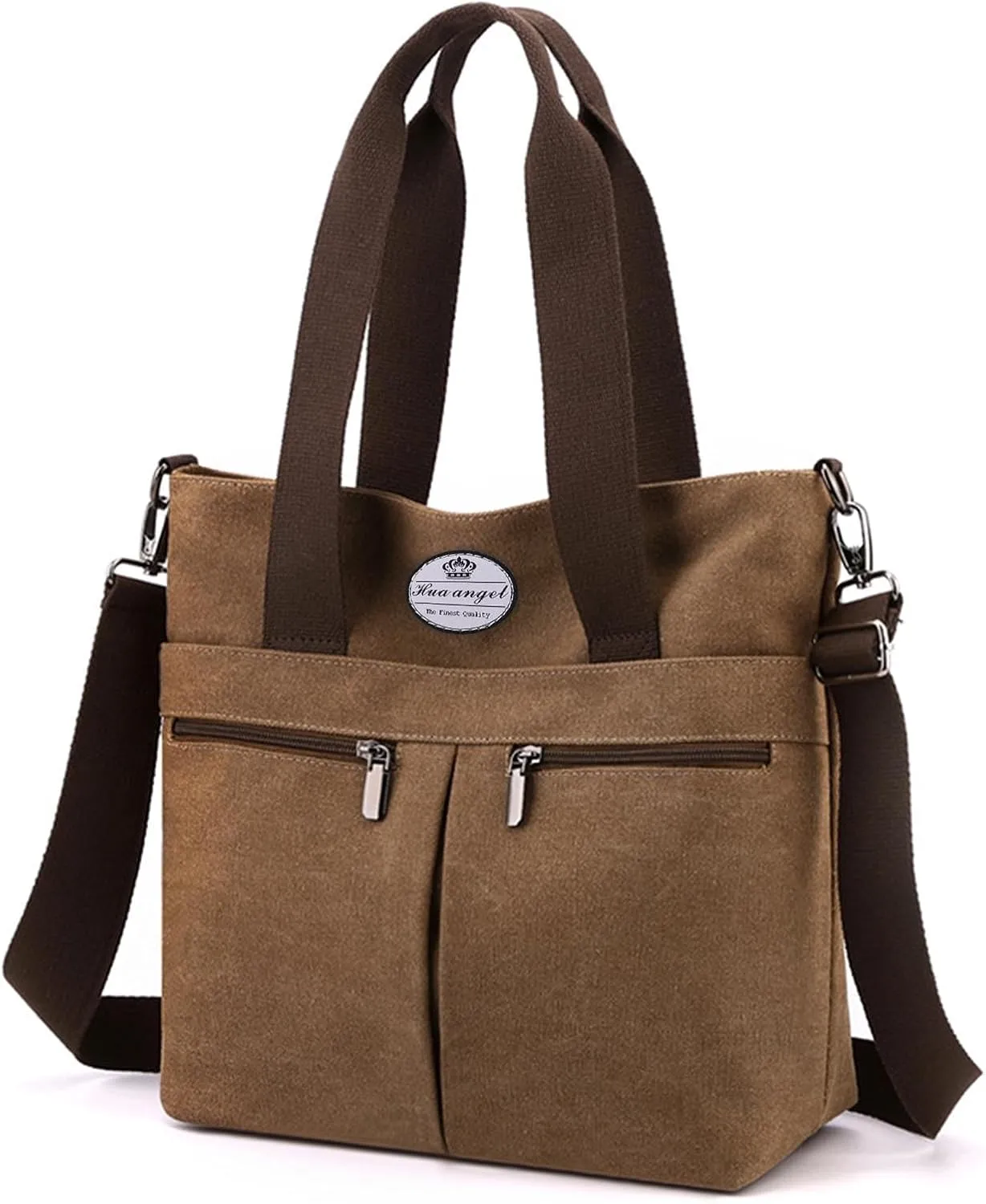 HUA ANGEL Women's Canvas Tote Bag Lightweight Crossbody Purse Multi-Pocket Durable Handbags for Work College Shopping Beach