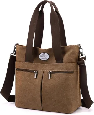 HUA ANGEL Women's Canvas Tote Bag Lightweight Crossbody Purse Multi-Pocket Durable Handbags for Work College Shopping Beach