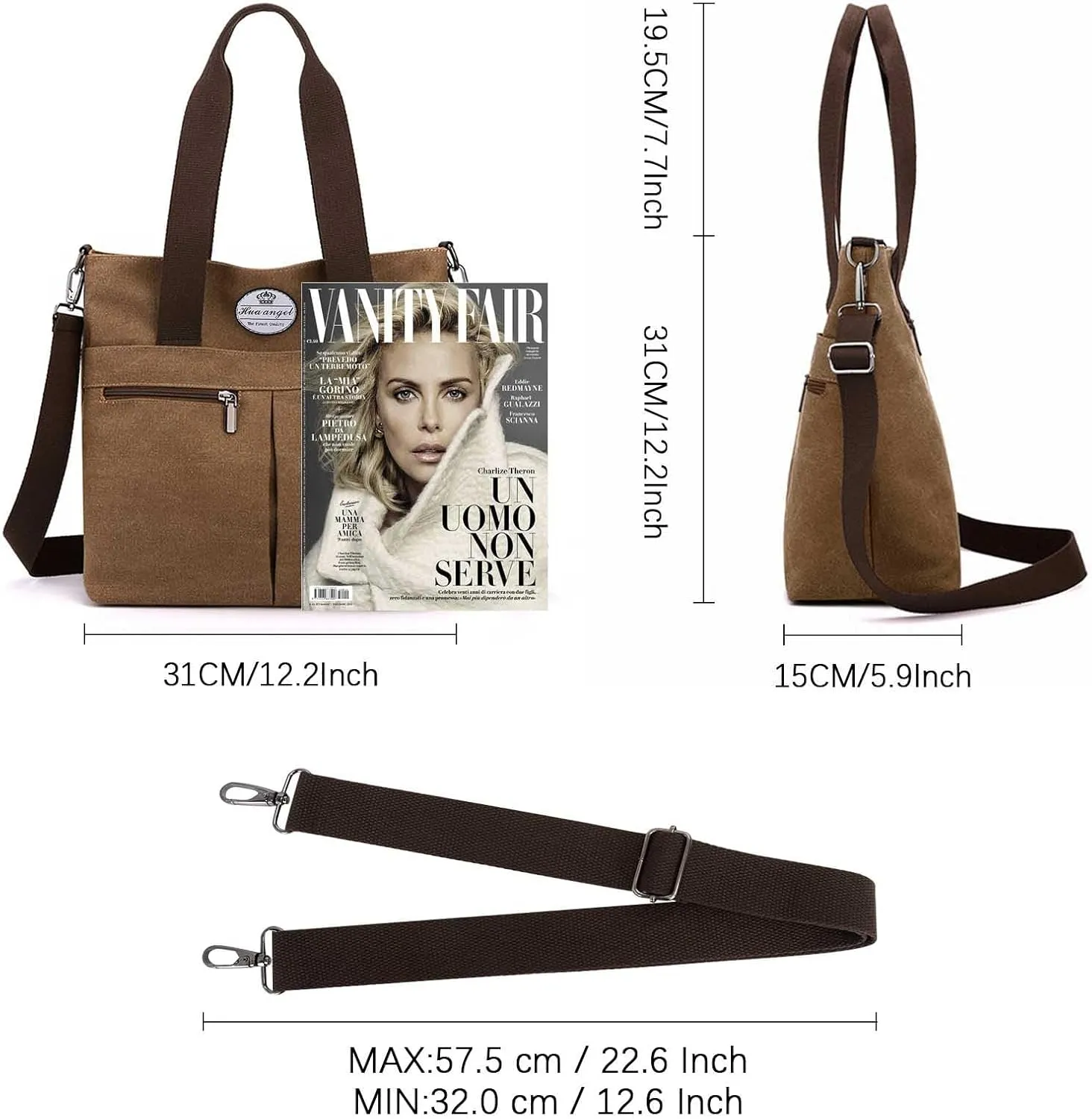 HUA ANGEL Women's Canvas Tote Bag Lightweight Crossbody Purse Multi-Pocket Durable Handbags for Work College Shopping Beach