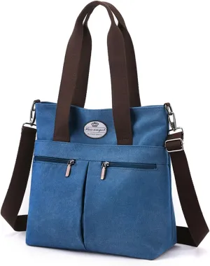 HUA ANGEL Women's Canvas Tote Bag Lightweight Crossbody Purse Multi-Pocket Durable Handbags for Work College Shopping Beach