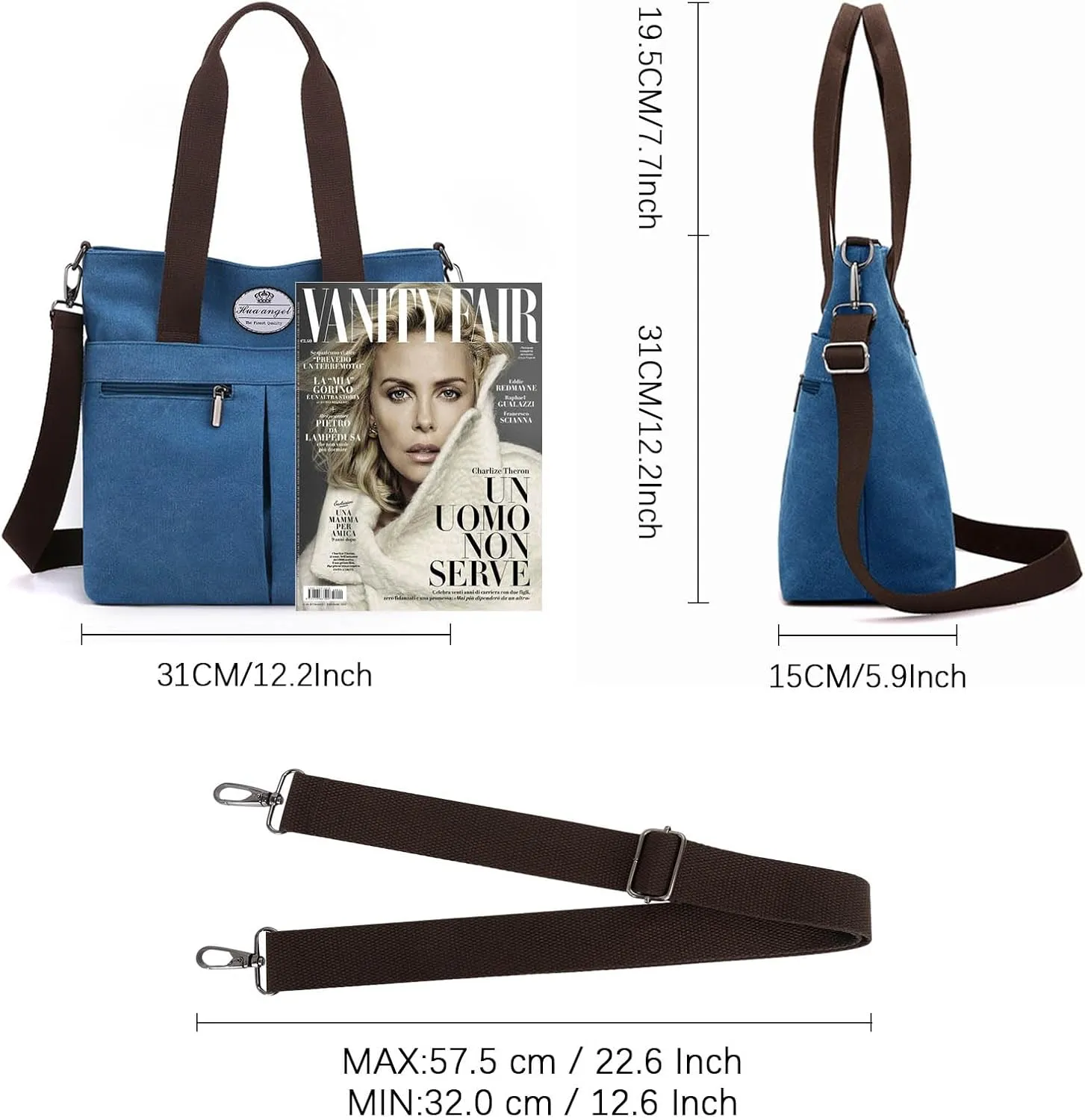 HUA ANGEL Women's Canvas Tote Bag Lightweight Crossbody Purse Multi-Pocket Durable Handbags for Work College Shopping Beach